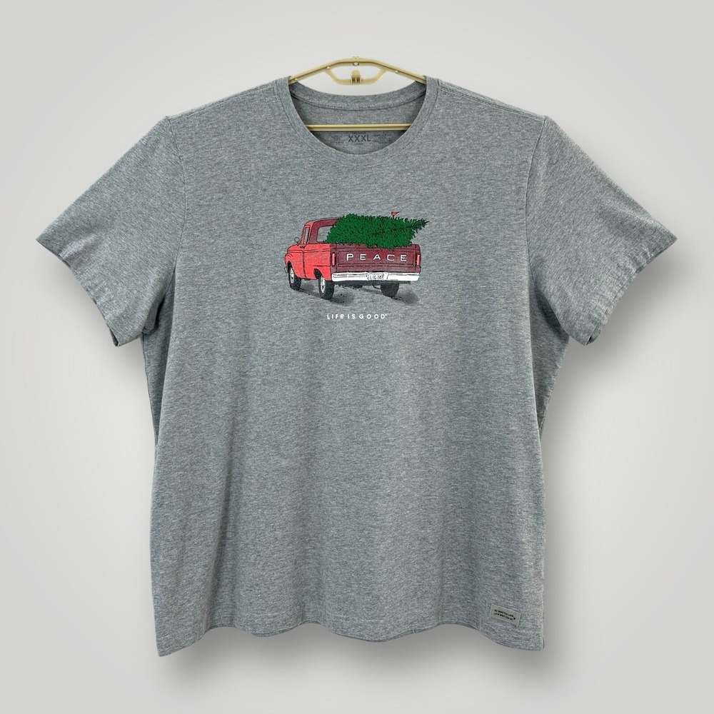 LIFE IS GOOD‎ Crusher T-Shirt Men's 3XL Gray PEACE Truck w Christmas Tree S/S